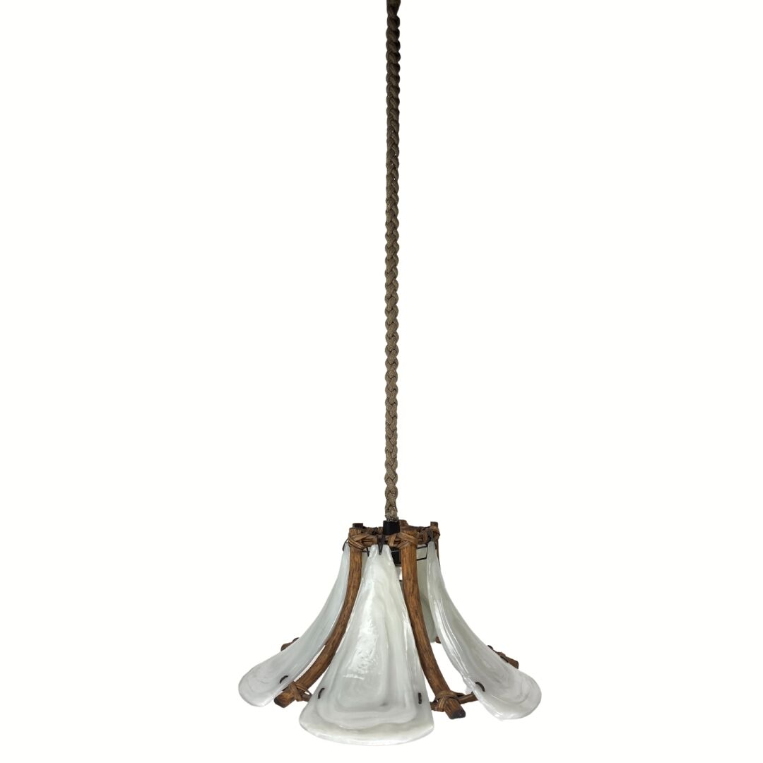 Bamboo acrylic and opaline hanging pendant, 1970,  58cm