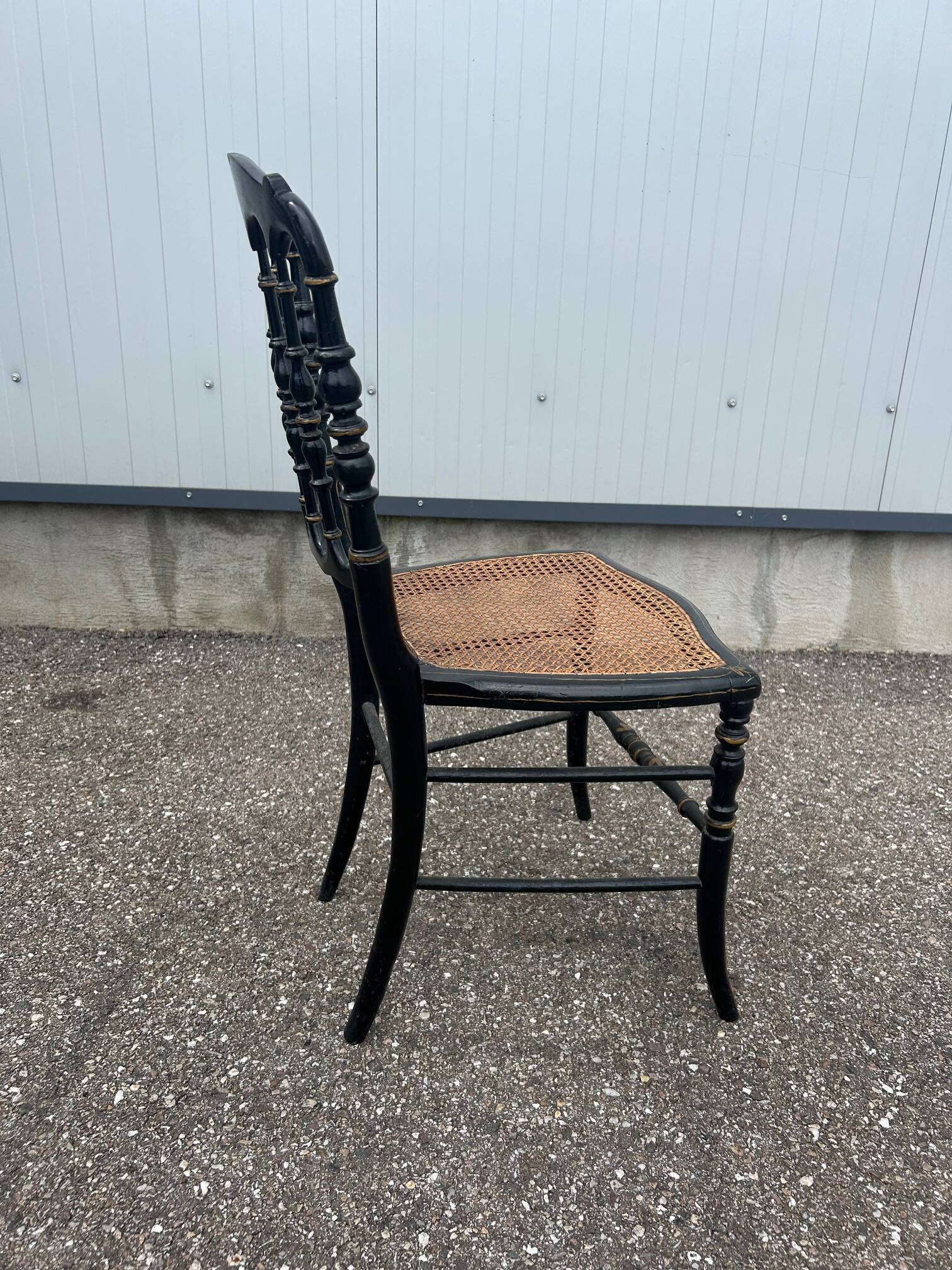 Napoleon III chair in blackened wood and cane