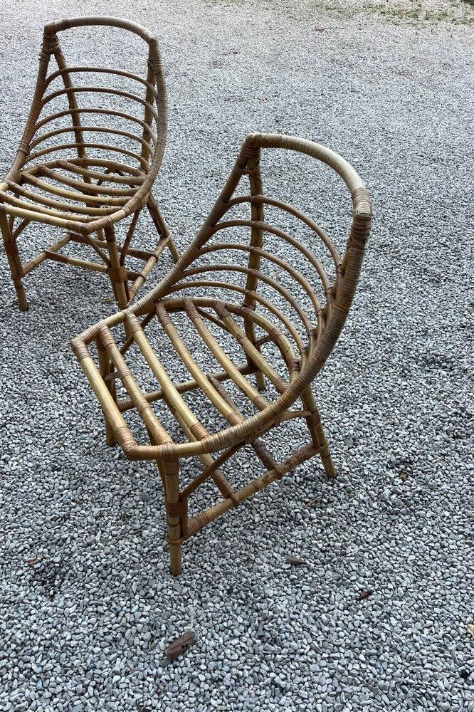 4 chaises boules en rotin vintage