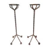 Old pair of wrought iron chimney landiers