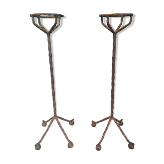 Old pair of wrought iron chimney landiers
