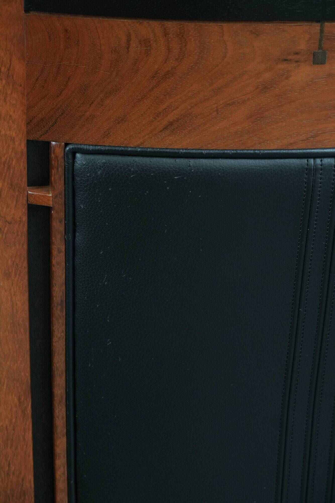 Beautiful set of 2 black cow leather Art Deco design armchairs with high back
