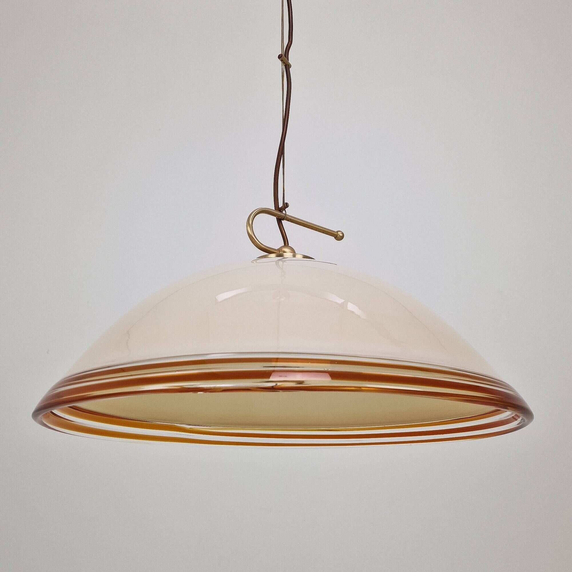 Vetrofond Italian Murano Glass Pendant Light with Brass Fixtures, 1980's