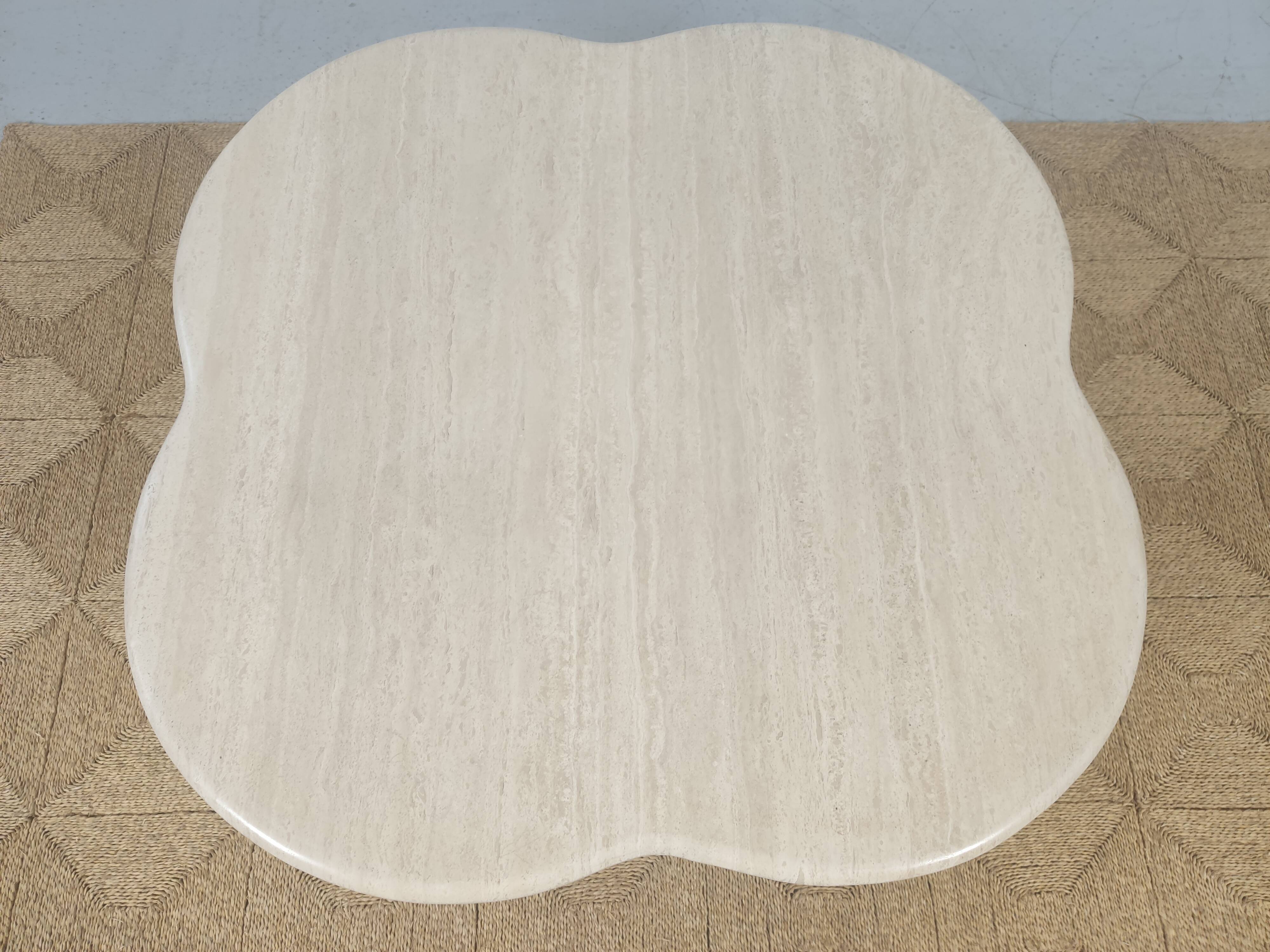 Coffee table in travertine and wood 80s