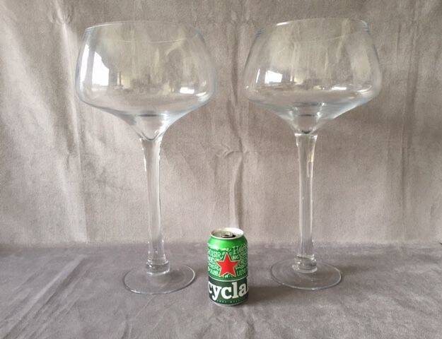 Duo of Vases Giant Cocktail Glasses Tealight Holders Cups on Blown Crystal Stand