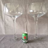 Duo of Vases Giant Cocktail Glasses Tealight Holders Cups on Blown Crystal Stand