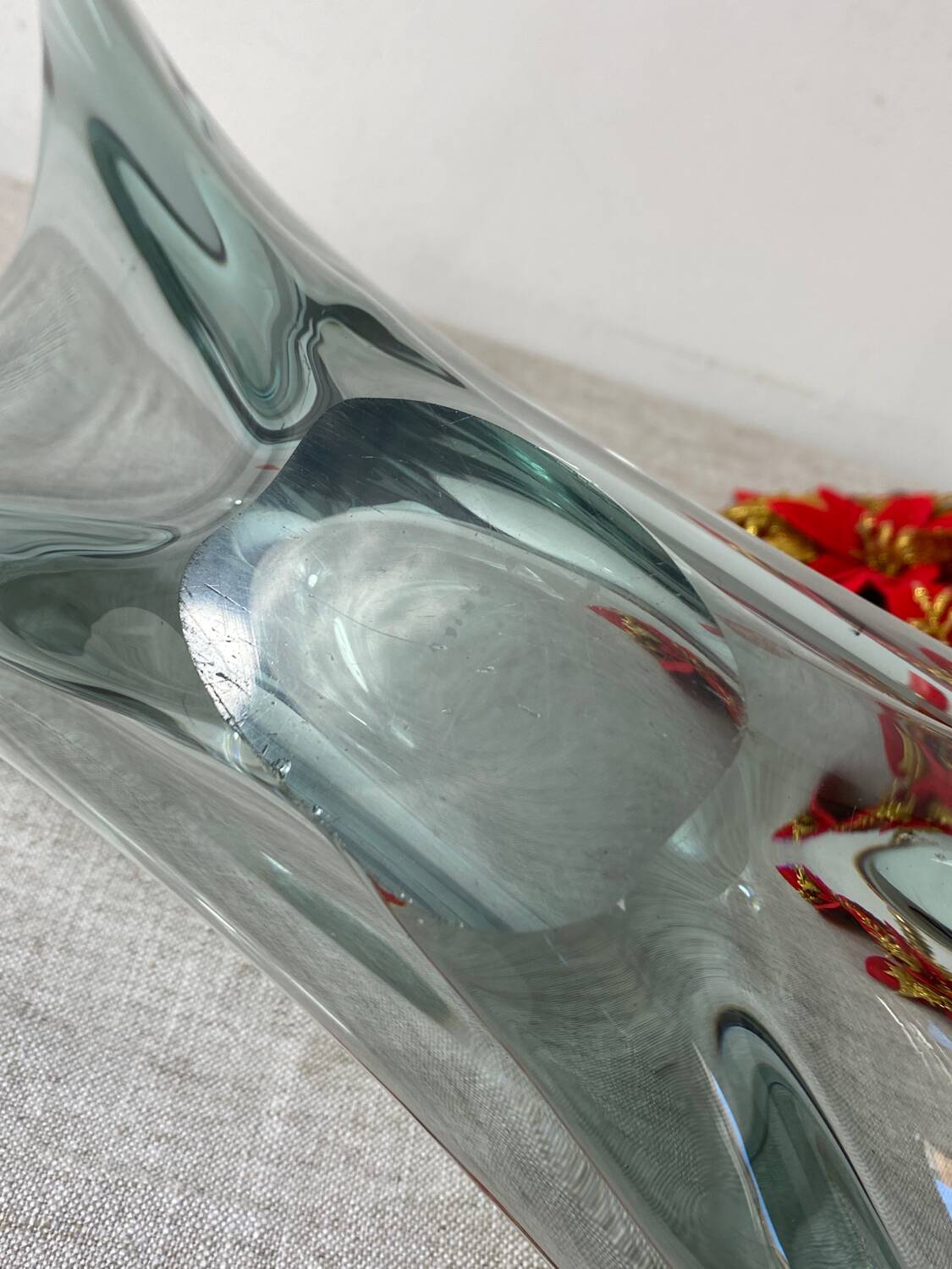 Coupe à fruits, centre de table en verre fumé