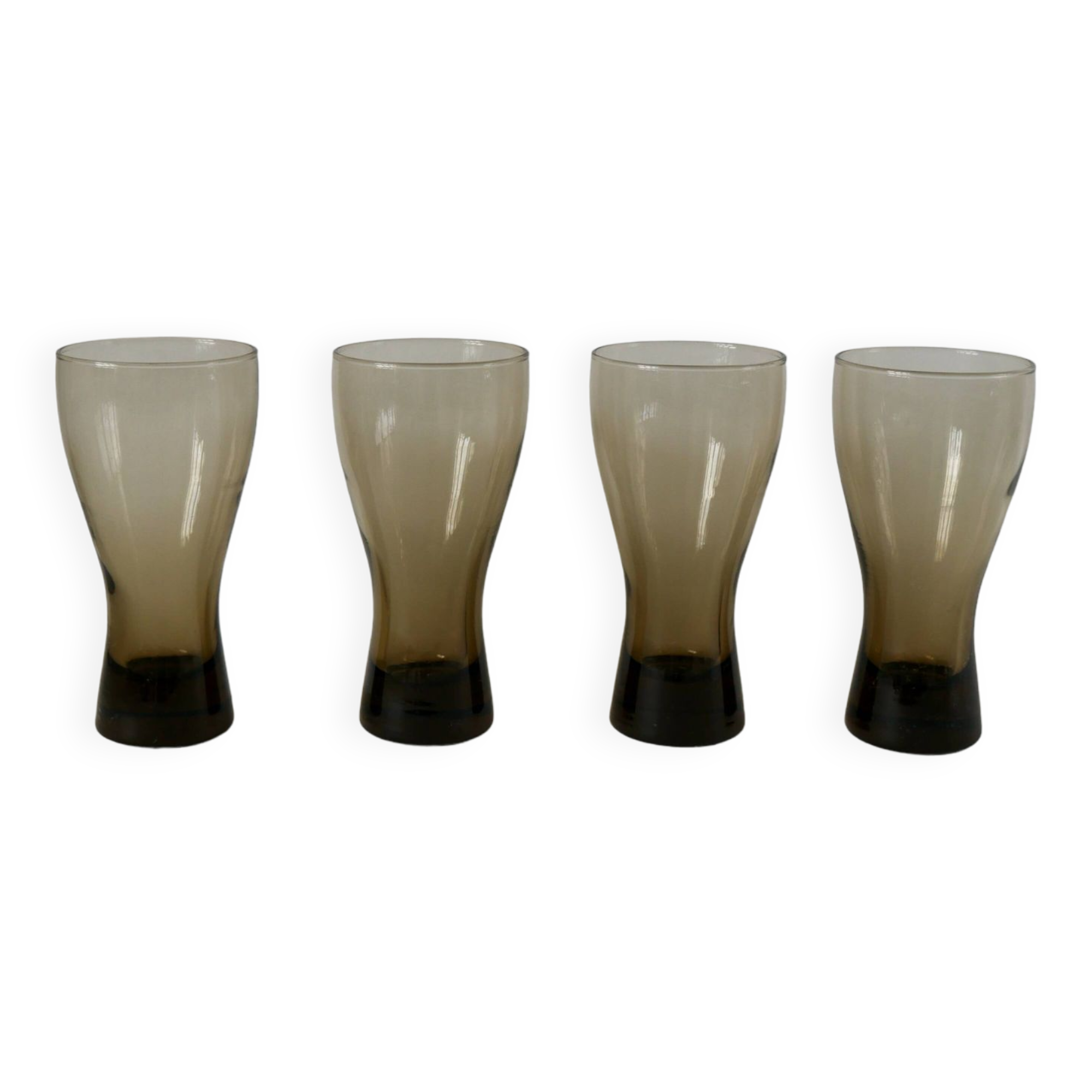 Set of 4 glasses in smoked glass and thick bottom from the 70s