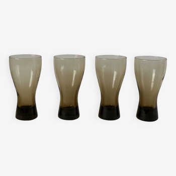 Lot de 4 verres à en verre fumé et fond épais années 70