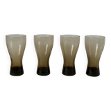 Set of 4 glasses in smoked glass and thick bottom from the 70s
