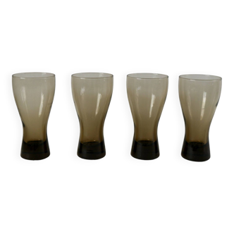 Lot de 4 verres à en verre fumé et fond épais années 70