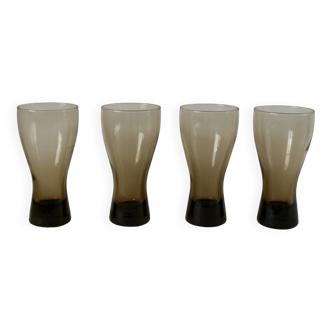 Set of 4 glasses in smoked glass and thick bottom from the 70s