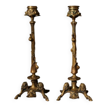 Paire de bougeoirs tripodes Paul-Auguste Gagné (XIXème)