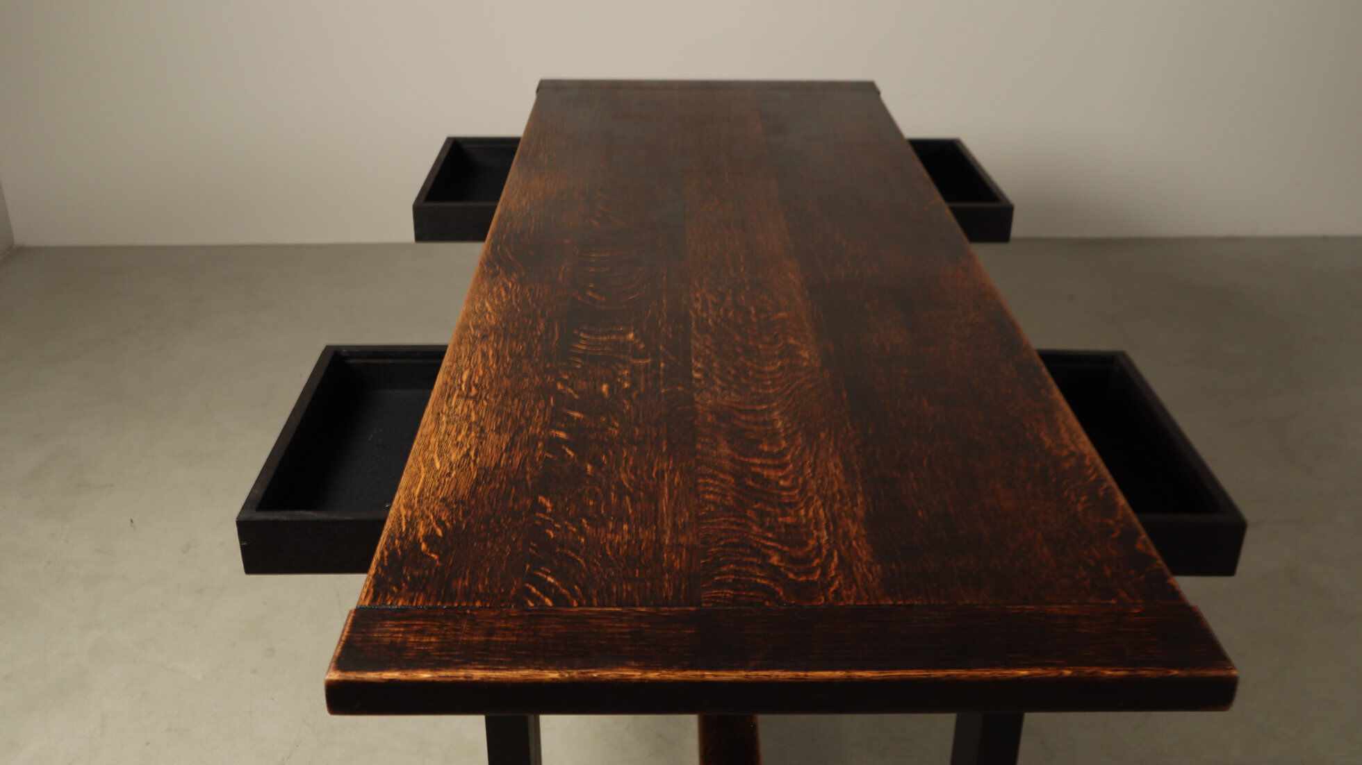 Jean Batenburg dark stained oak dining table for MI, Belgium, circa 1969