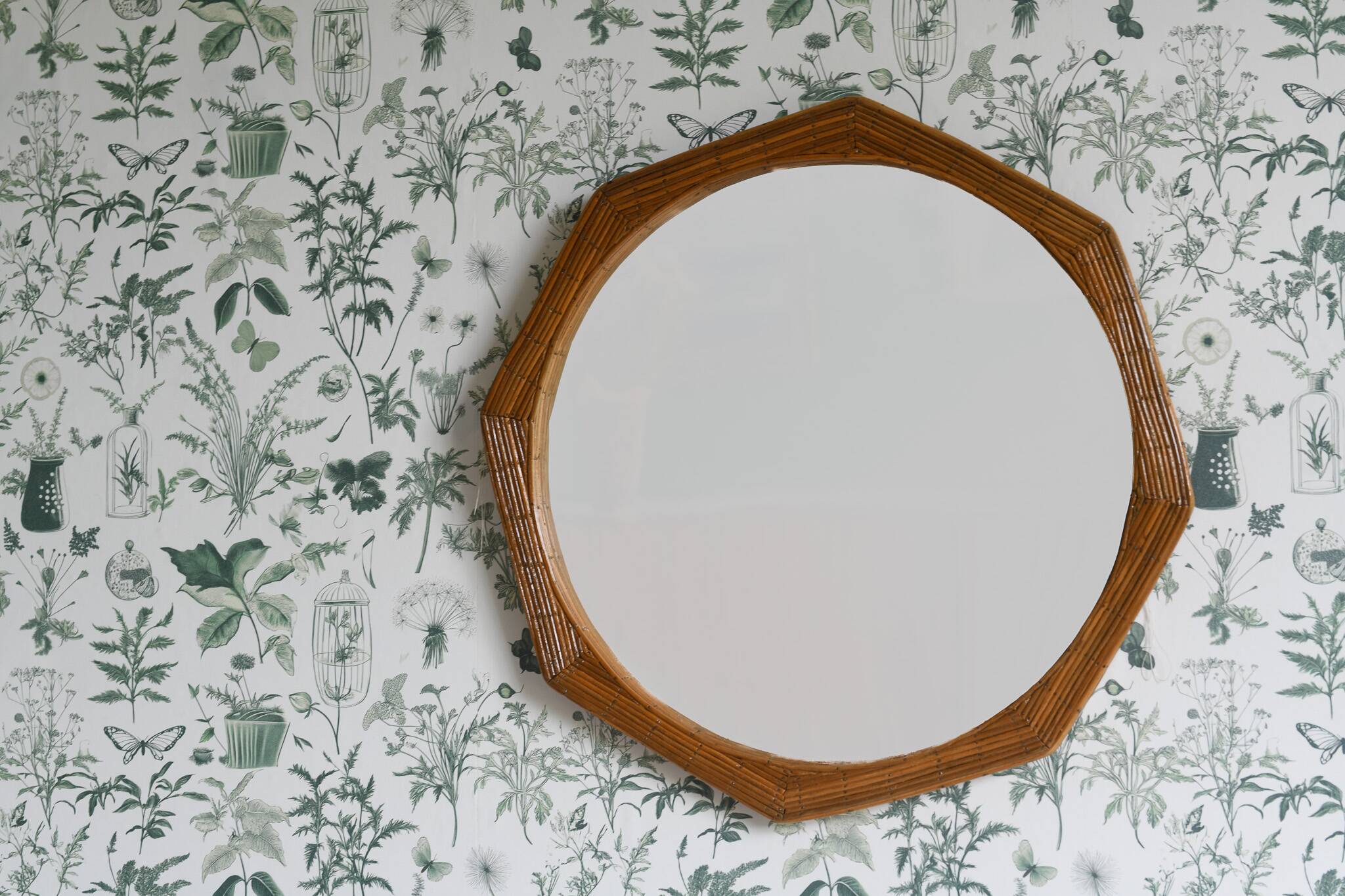 Octagon Shape Framed Pencil Reed Wall Mirror