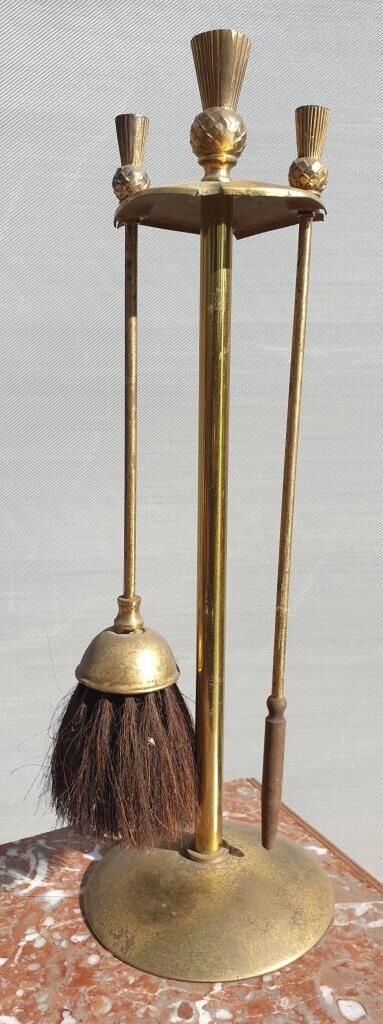 Serviteur cheminée laiton vintage ananas et crin de cheval