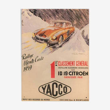 Plaque métal publicitaire Citroën Rallye Monte-Carlo 1959