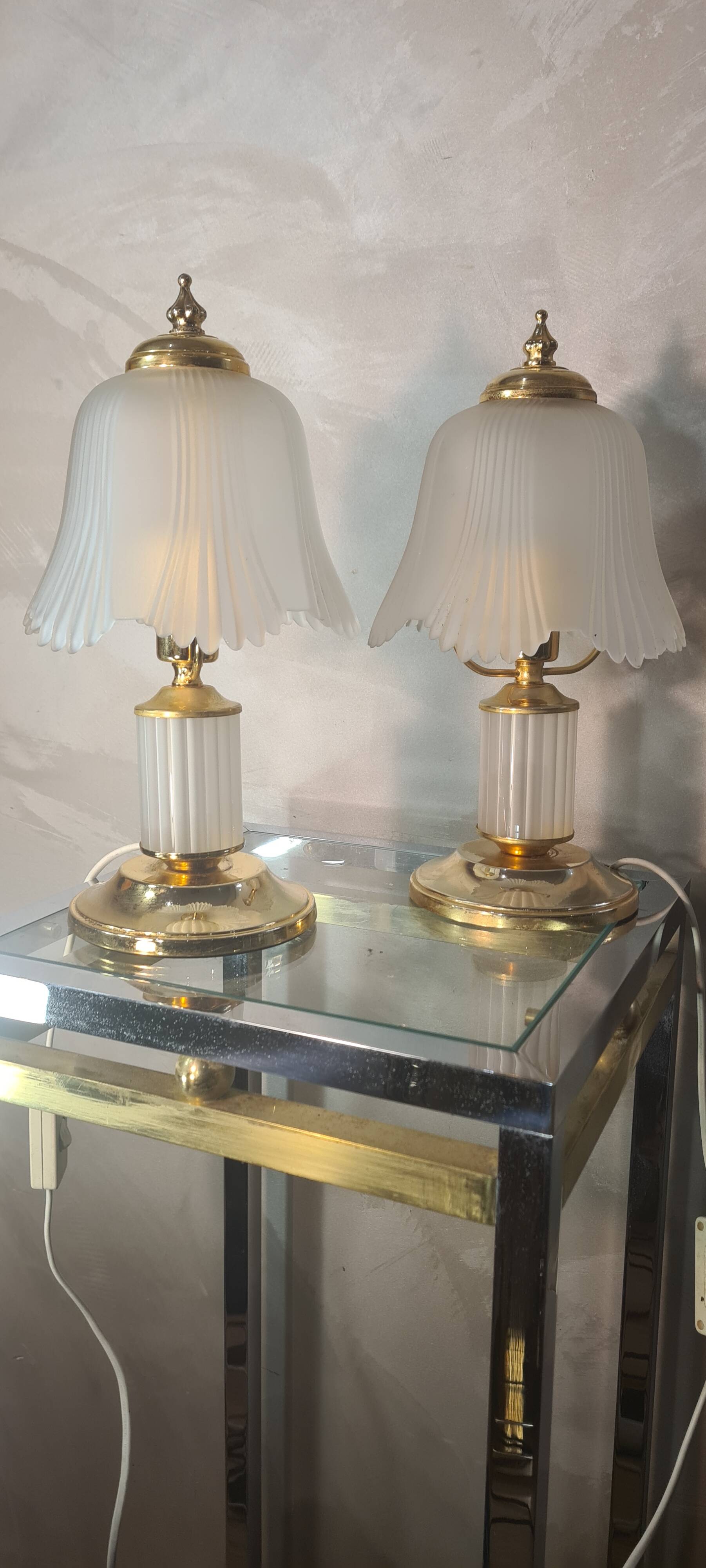 pair of bedside lamp, molded glass and brass 1970