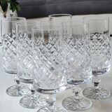Set 6 champagne flutes, Lorraine crystal. Diamond/crosshair patterns. High 16 cm