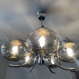 Large chrome and smoked glass chandelier 1970