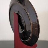 Vintage Dauphiné glazed terracotta dish Michèle Peyric Leaf decoration