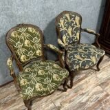 Pair of Louis XV period cabriolet armchairs in carved wood, 18th century