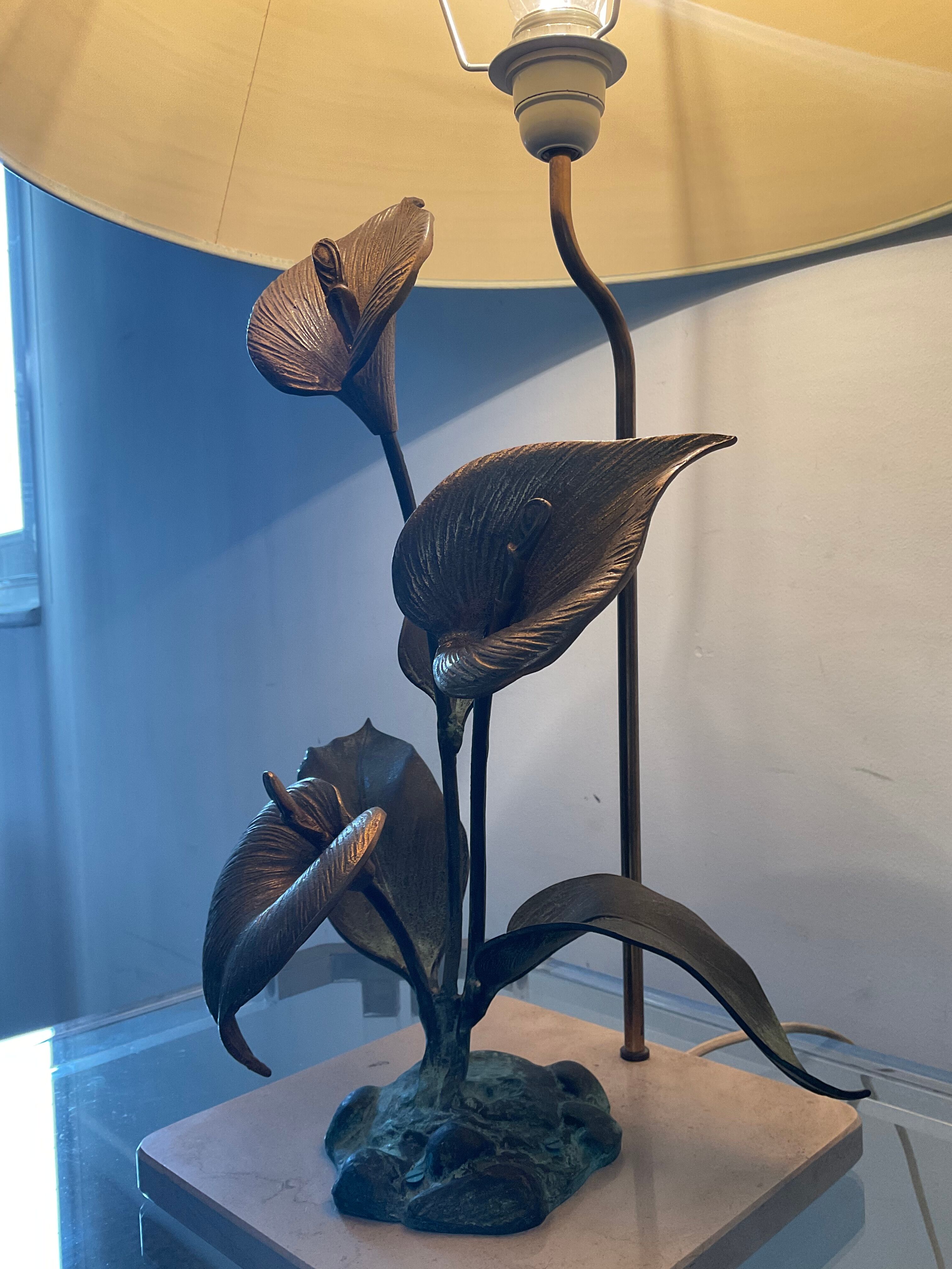 Vintage lamp in travertine and bronze 70s