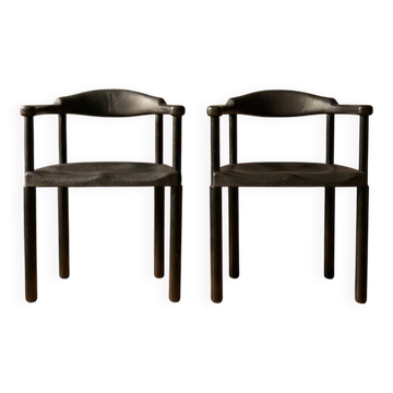 Pair of Black Postmodern Armchairs, Molded Plastic, 1980s, Europe