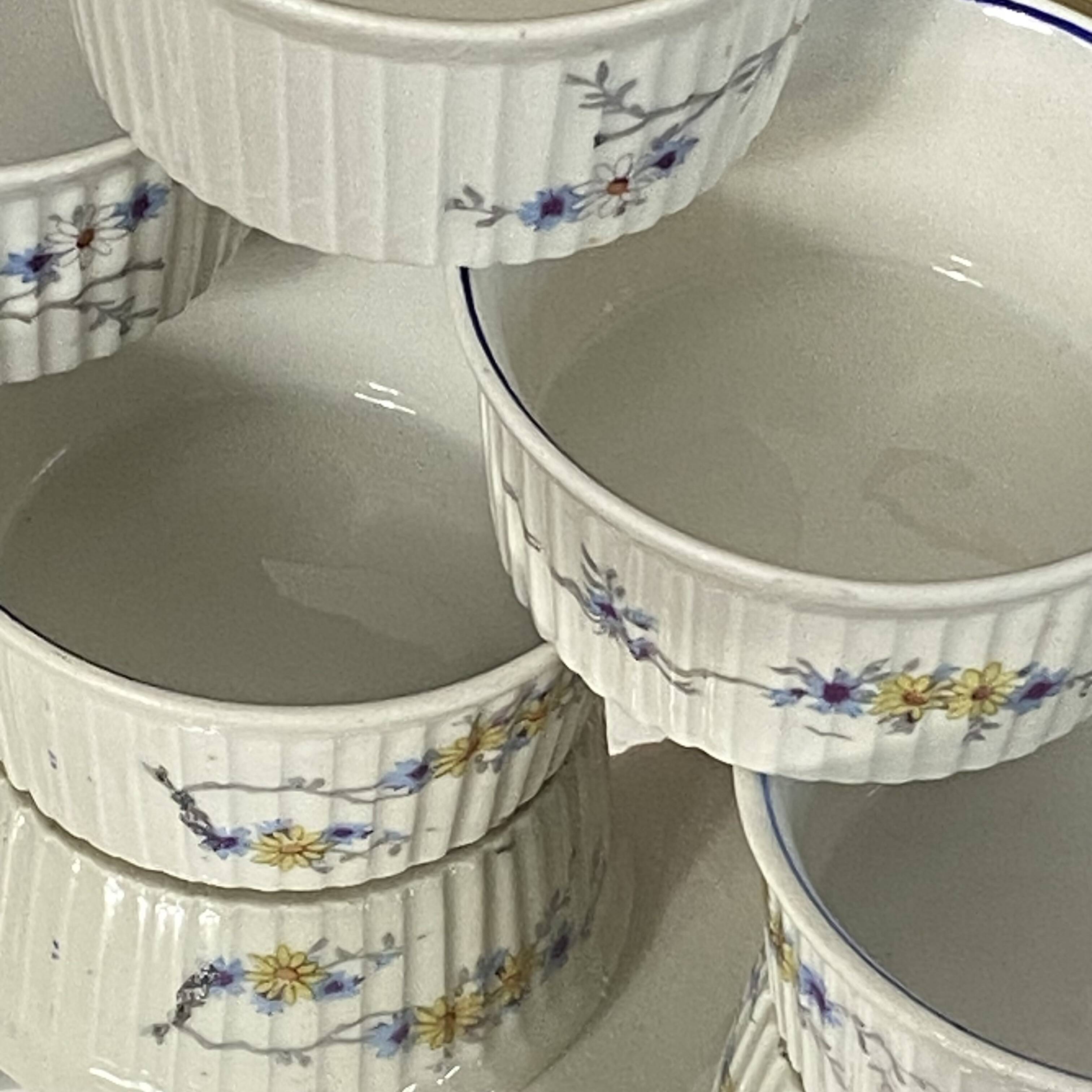6 vintage porcelain ramekins with flowers