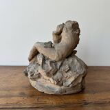 Plâtre d'atelier par Ch. Filleul enfant enlacé à une femme dénudée, XXe
