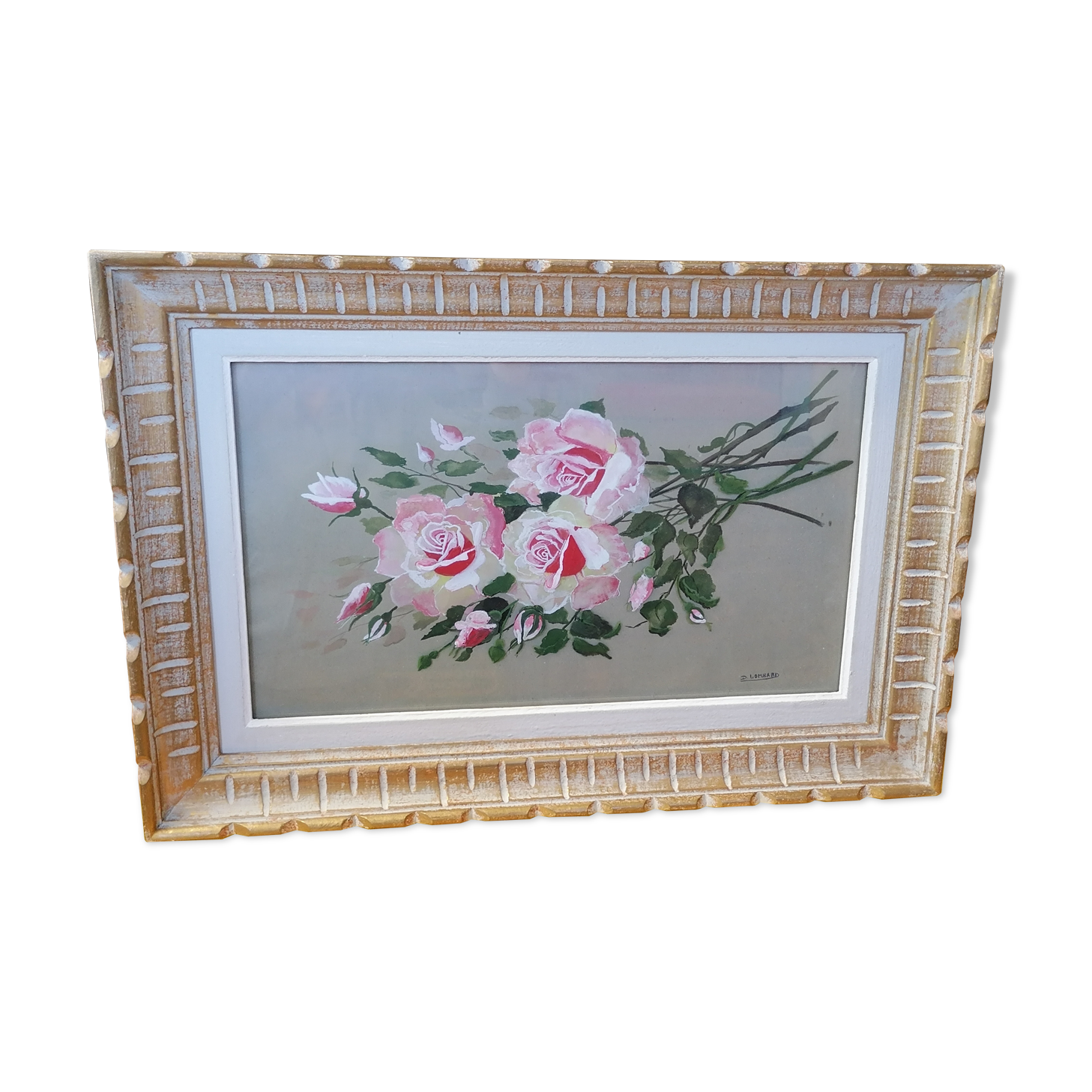 Watercolor painting bouquet of roses signed D. Lombard