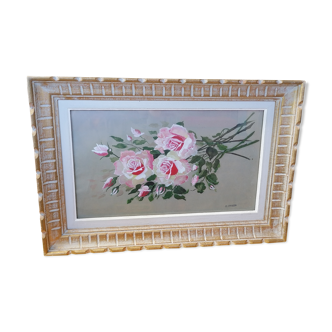 Watercolor painting bouquet of roses signed D. Lombard