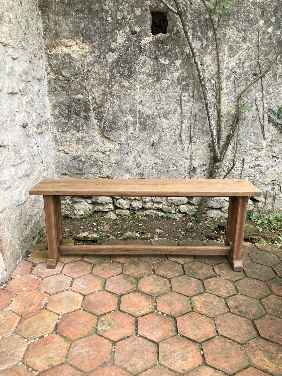 Pair of antique solid oak benches