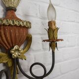 Pair of patinated wood sconces