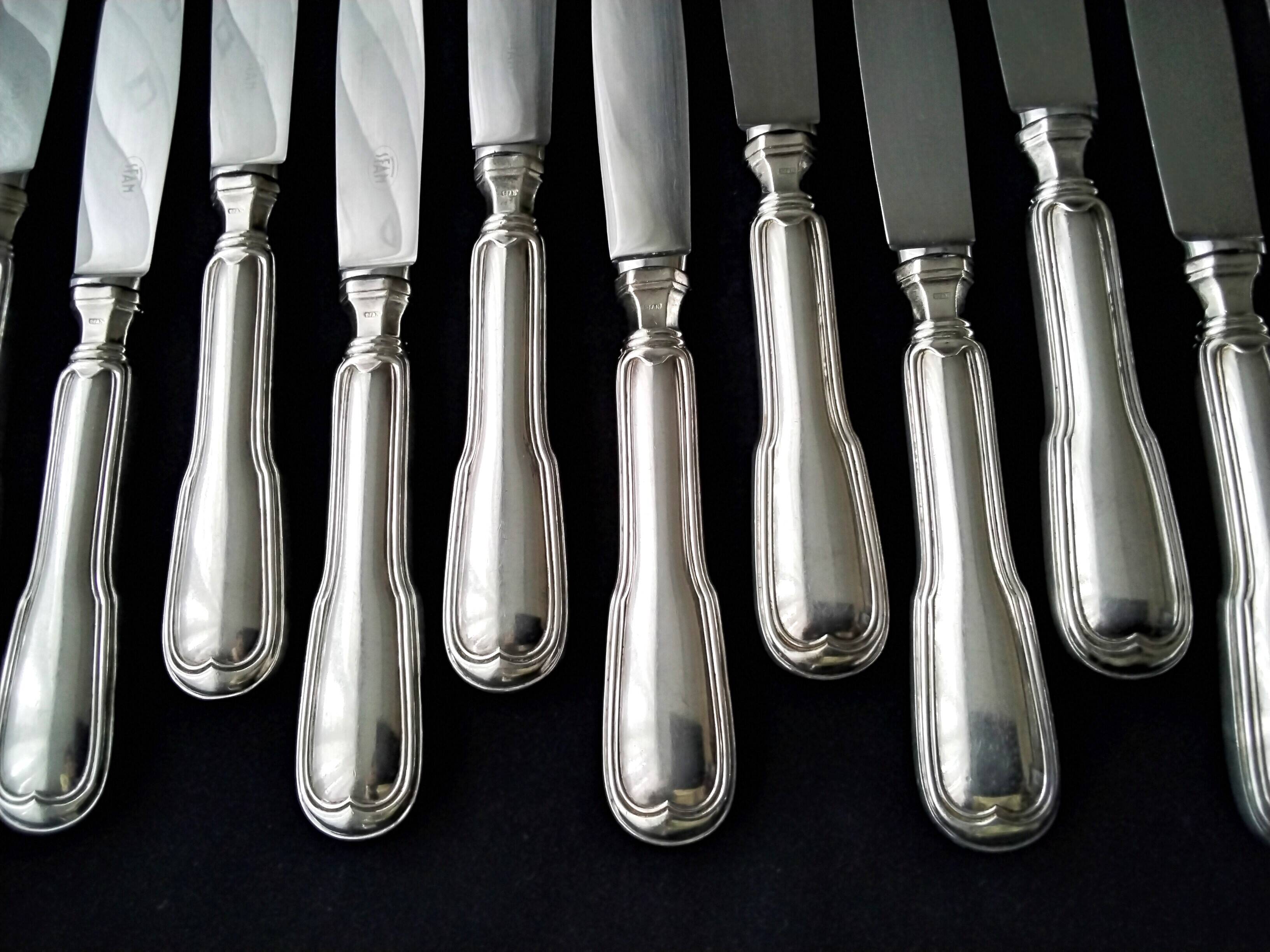 Box of 12 silver metal table knives SFAM Model Filet