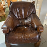 1960s Sofa and 2 Armchairs Set in Wood and Leather