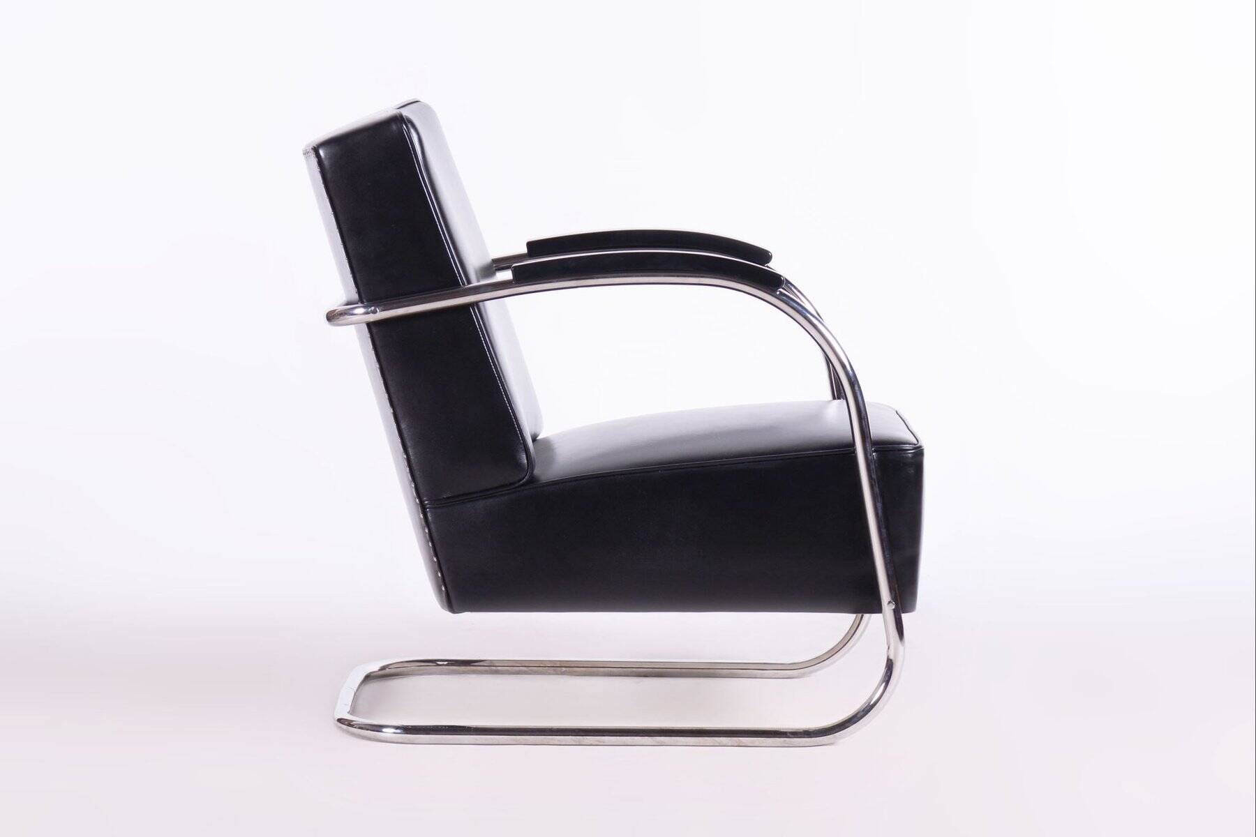 Bauhaus Seating Set in Chrome and Leather from Mücke Melder, Czech, 1930s, Set of 3