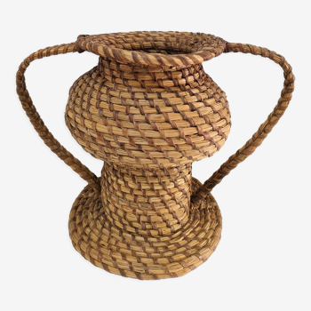 Vase in straw and plant fibers French folk art mid-twentieth century