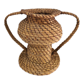 Vase in straw and plant fibers French folk art mid-twentieth century