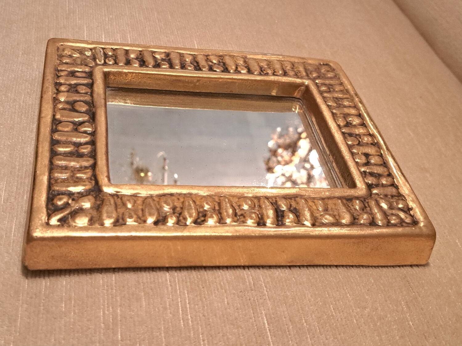 François Lembo mirror in golden ceramic
