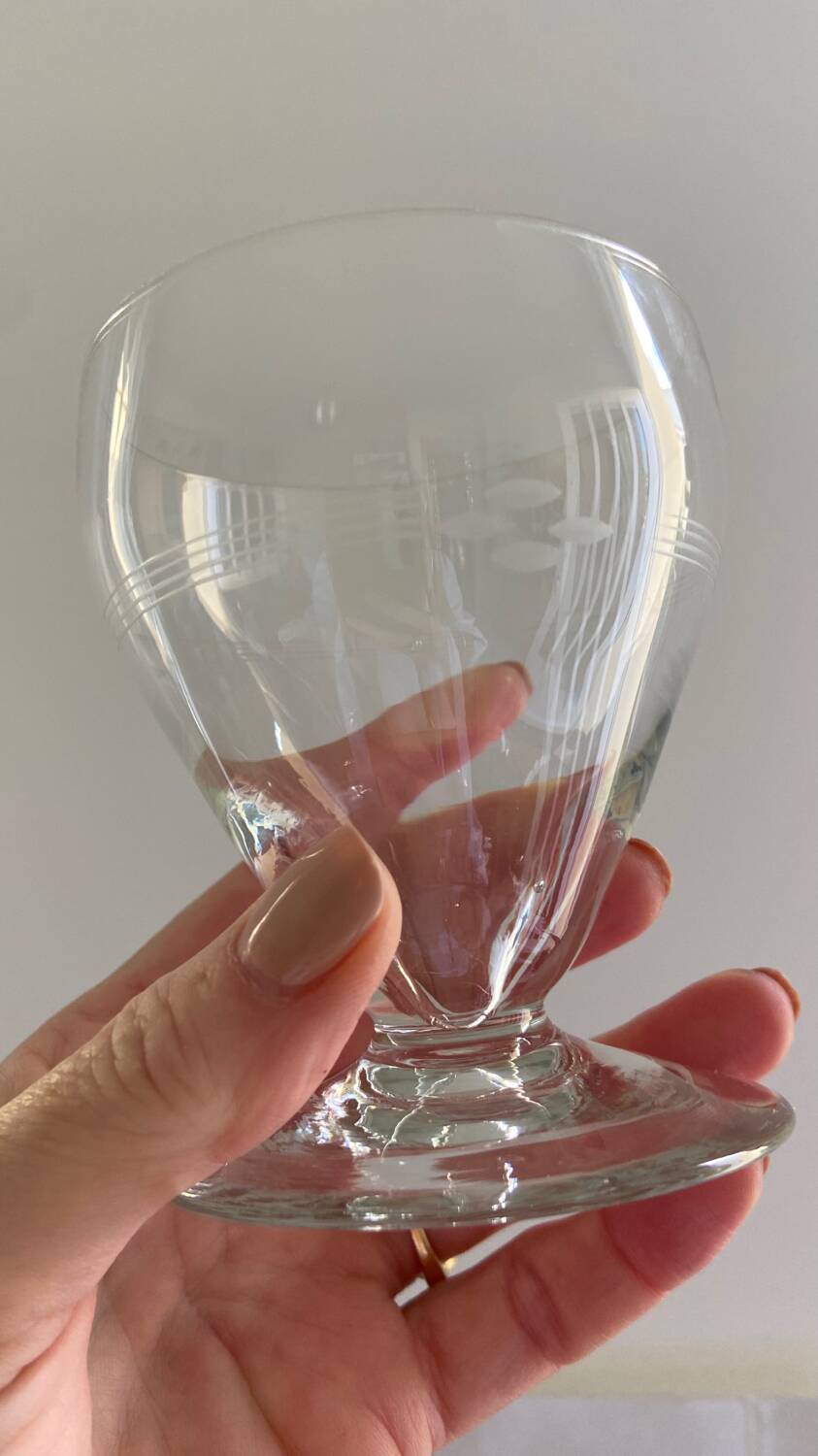 Set de 7 verres à vin gravés vintage 1950