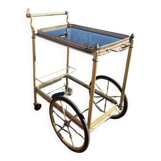 Server / bar trolley on wheels in golden brass