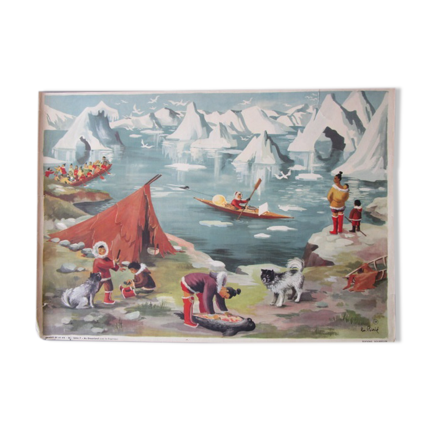 Old school pedagogical poster-in Greenland with Eskimos