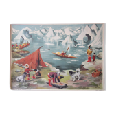 Affiche pédagogique scolaire ancienne-au Groenland avec les esquimaux