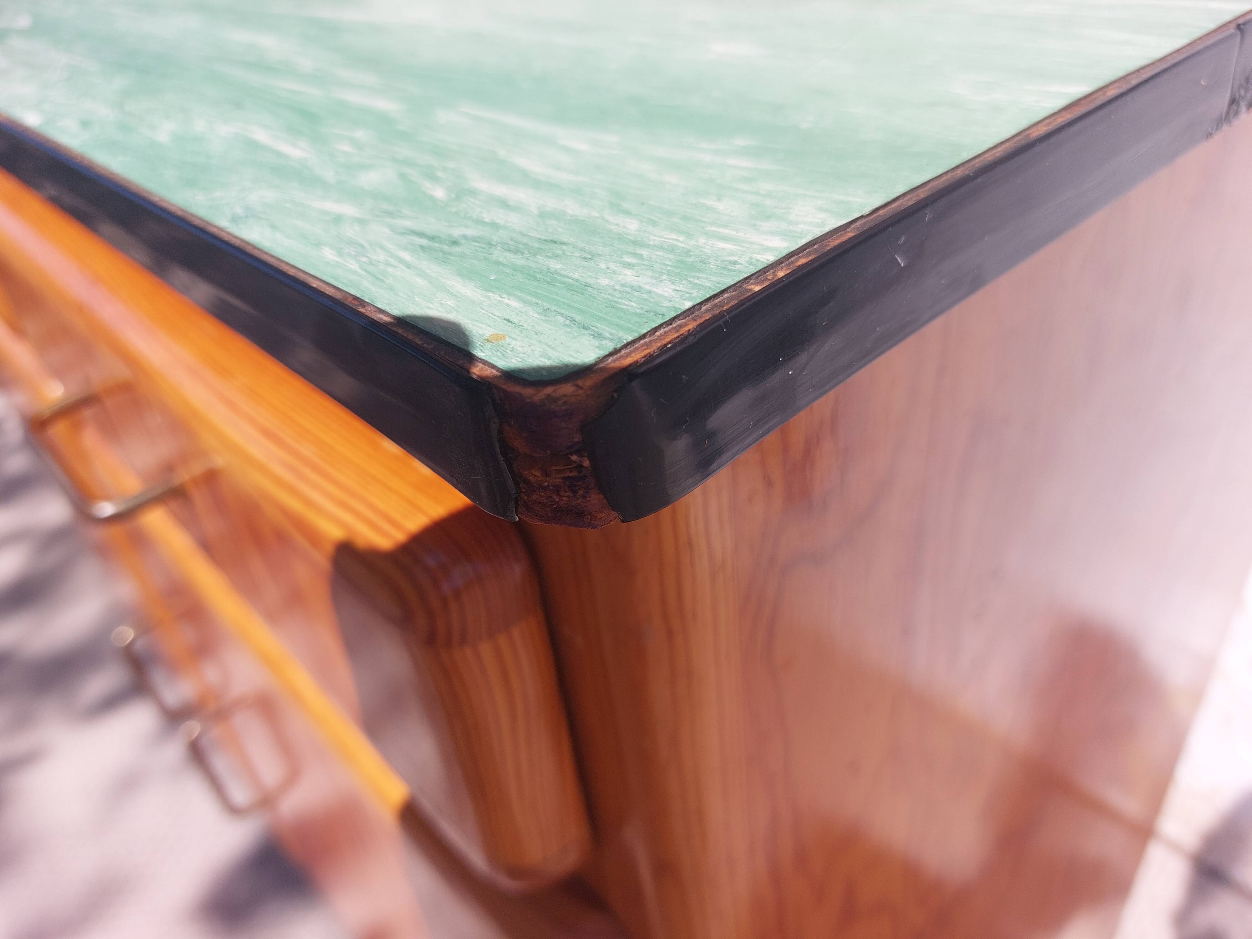 Mado wooden buffet, green and black tray, vintage.