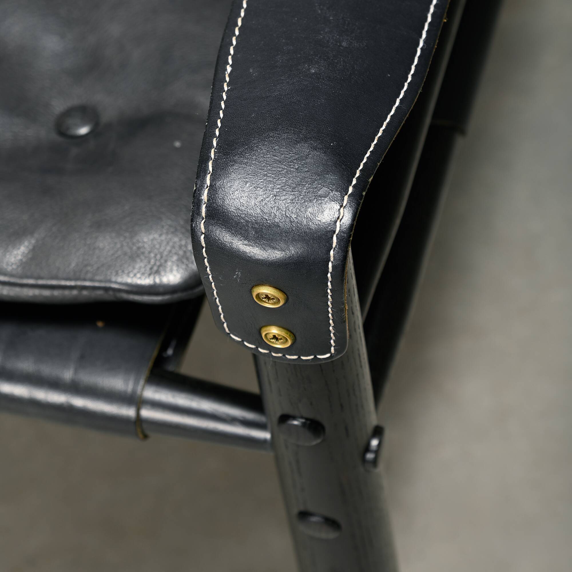 Arne Norell Sirocco Safari Lounge Chair in Black Leather and Stained Ash