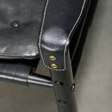 Arne Norell Sirocco Safari Lounge Chair in Black Leather and Stained Ash