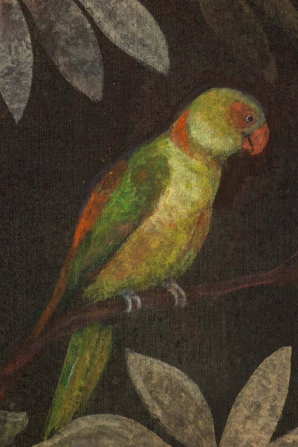 Painted canvas depicting animals on an exotic background. Contemporary.