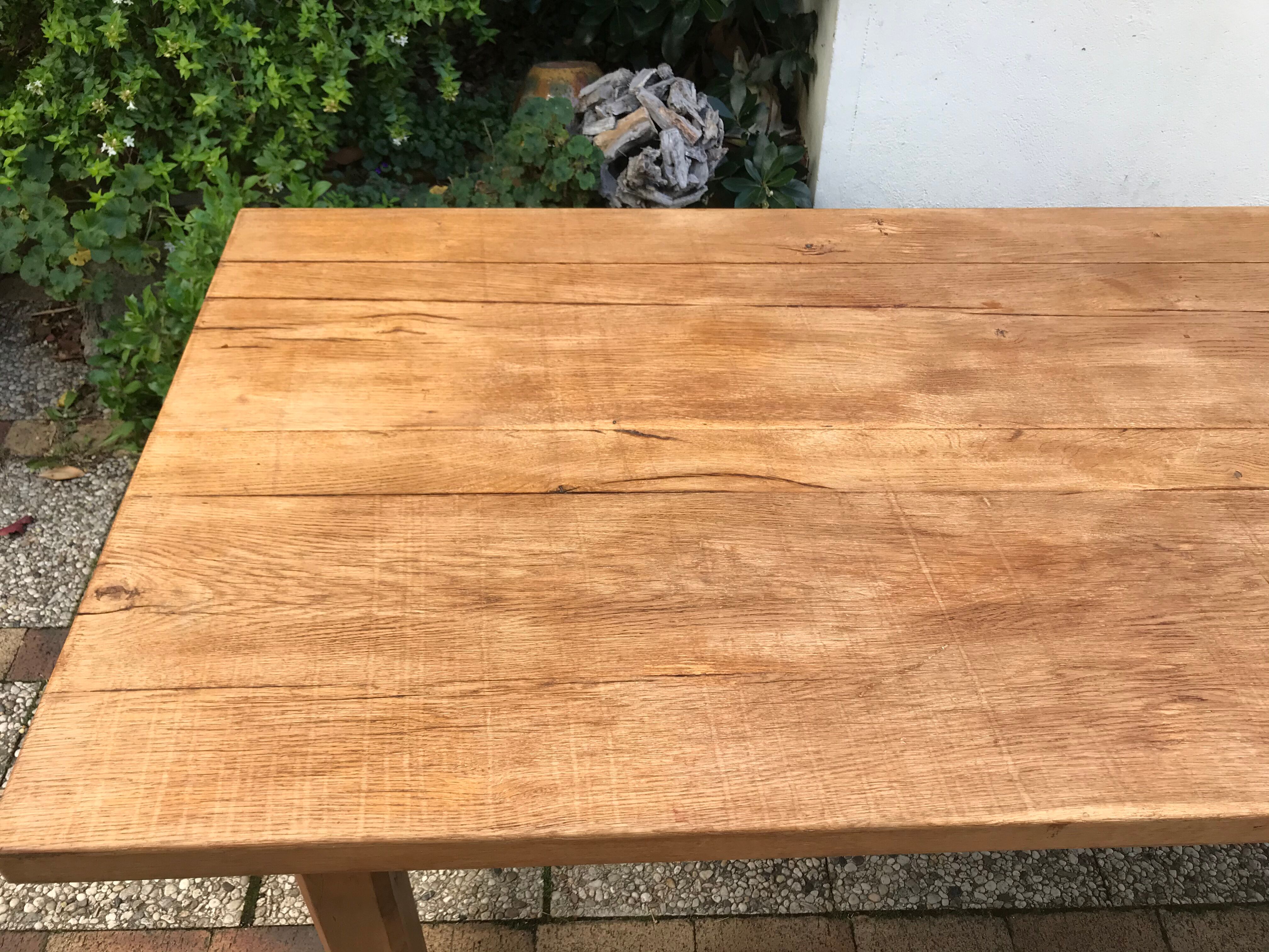 Farm table and two solid oak benches