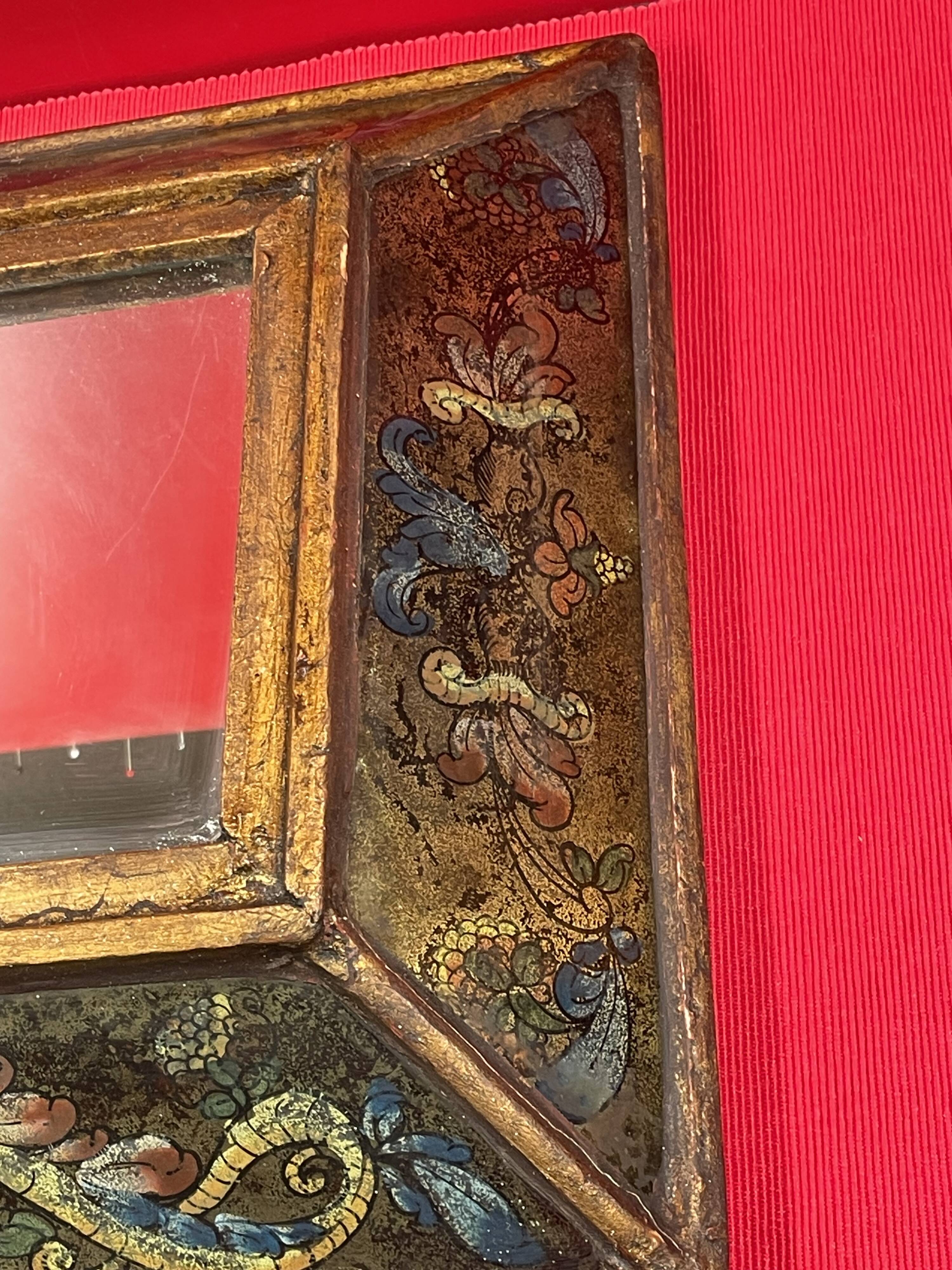 Old Italian mirror, eglomise glass in pareclose, recent central mirror